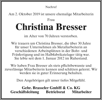Anzeige  Christina Bresser  Lippische Landes-Zeitung