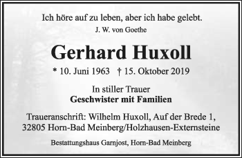 Anzeige  Gerhard Huxoll  Lippische Landes-Zeitung