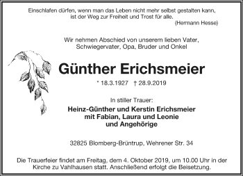 Anzeige  Günther Erichsmeier  Lippische Landes-Zeitung