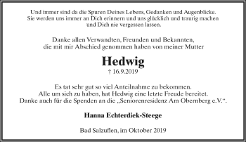 Anzeige  Hedwig Echterdiek  Lippische Landes-Zeitung