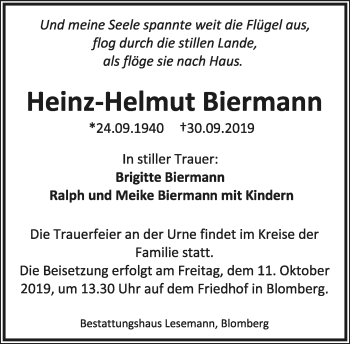 Anzeige  Heinz-Helmut Biermann  Lippische Landes-Zeitung