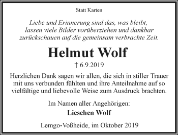 Anzeige  Helmut Wolf  Lippische Landes-Zeitung
