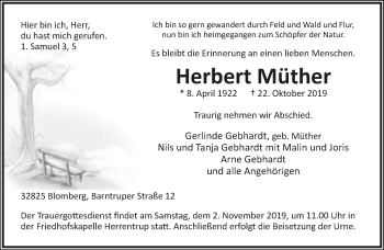 Anzeige  Herbert Müther  Lippische Landes-Zeitung