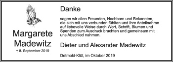 Anzeige  Margarete Madewitz  Lippische Landes-Zeitung