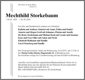 Anzeige  Mechthild Storkebaum  Lippische Landes-Zeitung