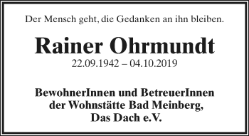 Anzeige  Rainer Ohrmundt  Lippische Landes-Zeitung