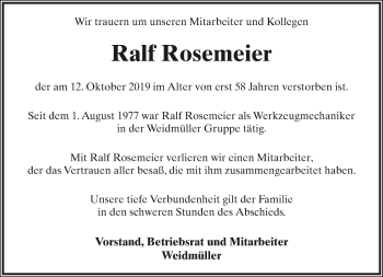 Anzeige  Ralf Rosemeier  Lippische Landes-Zeitung