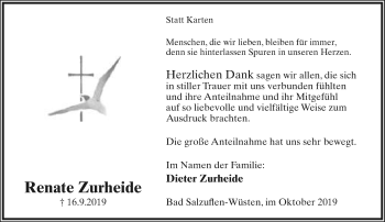 Anzeige  Renate Zurheide  Lippische Landes-Zeitung