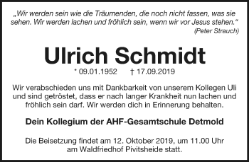 Anzeige  Ulrich Schmidt  Lippische Landes-Zeitung