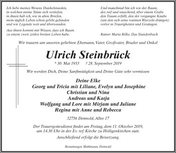 Anzeige  Ulrich Steinbrück  Lippische Landes-Zeitung