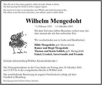 Anzeige  Wilhelm Mengedoht  Lippische Landes-Zeitung