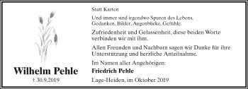 Anzeige  Wilhelm Pehle  Lippische Landes-Zeitung