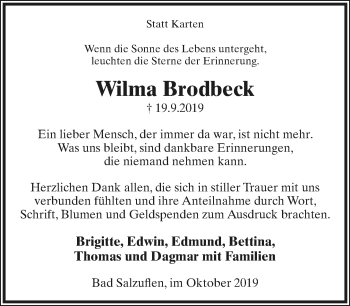 Anzeige  Wilma Brodbeck  Lippische Landes-Zeitung