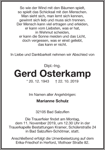 Anzeige  Gerd Osterkamp  Lippische Landes-Zeitung