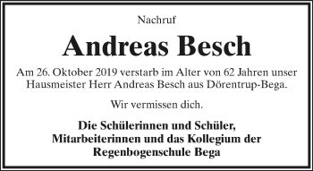 Anzeige  Andreas Besch  Lippische Landes-Zeitung