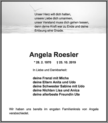 Anzeige  Angela Roesler  Lippische Landes-Zeitung
