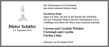 Anzeige  Dieter Schäfer  Lippische Landes-Zeitung