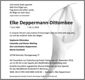 Anzeige  Elke Deppermann-Dittombee  Lippische Landes-Zeitung