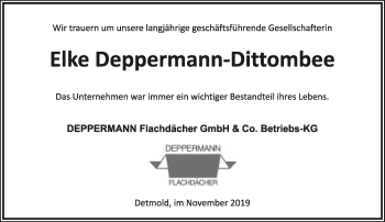 Anzeige  Elke Deppermann-Dittombee  Lippische Landes-Zeitung