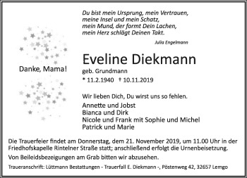 Anzeige  Eveline Diekmann  Lippische Landes-Zeitung