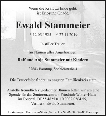 Anzeige  Ewald Stammeier  Lippische Landes-Zeitung