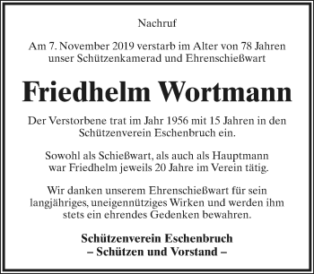 Anzeige  Friedhelm Wortmann  Lippische Landes-Zeitung