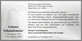 Anzeige  Günter Schmidtmeier  Lippische Landes-Zeitung