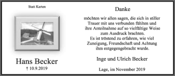 Anzeige  Hans Becker  Lippische Landes-Zeitung