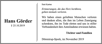 Anzeige  Hans Görder  Lippische Landes-Zeitung