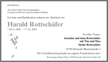 Anzeige  Harald Rottschäfer  Lippische Landes-Zeitung