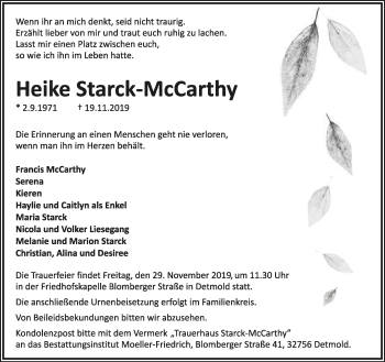 Anzeige  Heike Starck-McCarthy  Lippische Landes-Zeitung