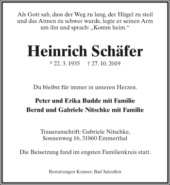Anzeige  Heinrich Schäfer  Lippische Landes-Zeitung