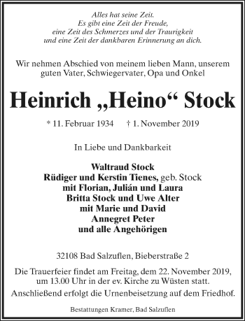 Anzeige  Heinrich Stock  Lippische Landes-Zeitung