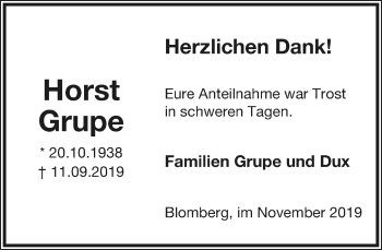 Anzeige  Horst Grupe  Lippische Landes-Zeitung