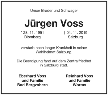 Anzeige  Jürgen Voss  Lippische Landes-Zeitung