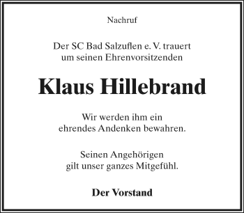 Anzeige  Klaus Hillebrand  Lippische Landes-Zeitung