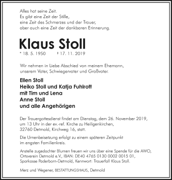 Anzeige  Klaus Stoll  Lippische Landes-Zeitung