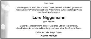 Anzeige  Lore Niggemann  Lippische Landes-Zeitung