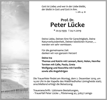 Anzeige  Peter Lücke  Lippische Landes-Zeitung