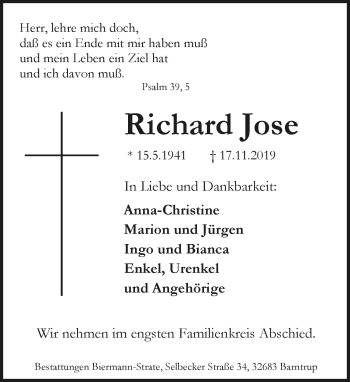 Anzeige  Richard Jose  Lippische Landes-Zeitung