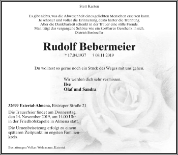Anzeige  Rudolf Bebermeier  Lippische Landes-Zeitung