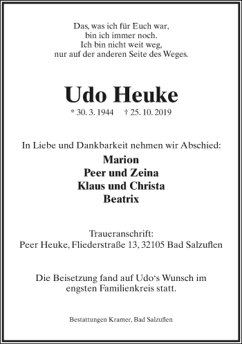 Anzeige  Udo Heuke  Lippische Landes-Zeitung