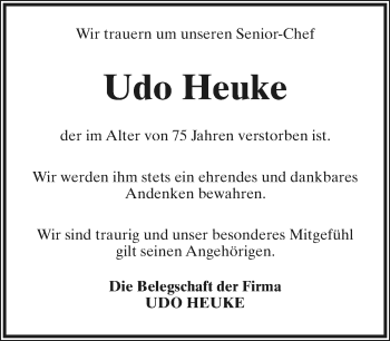 Anzeige  Udo Heuke  Lippische Landes-Zeitung