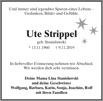 Anzeige  Ute Strippel  Lippische Landes-Zeitung