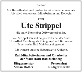 Anzeige  Ute Strippel  Lippische Landes-Zeitung
