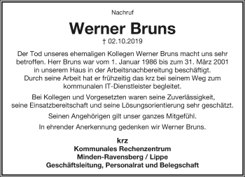 Anzeige  Werner Bruns  Lippische Landes-Zeitung