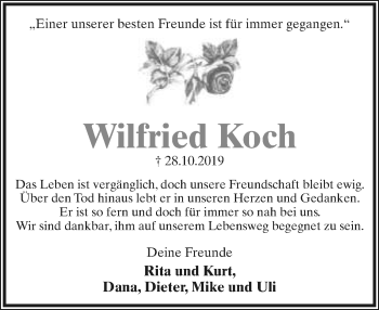 Anzeige  Wilfried Gerhard Koch  Lippische Landes-Zeitung
