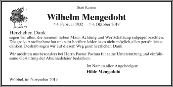 Anzeige  Wilhelm Mengedoht  Lippische Landes-Zeitung