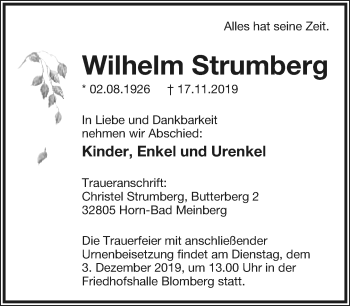 Anzeige  Wilhelm Strumberg  Lippische Landes-Zeitung