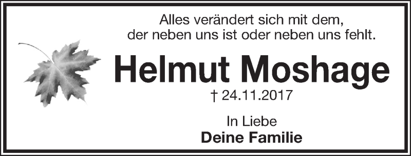  Traueranzeige für Helmut Moshage vom 23.11.2019 aus Lippische Landes-Zeitung